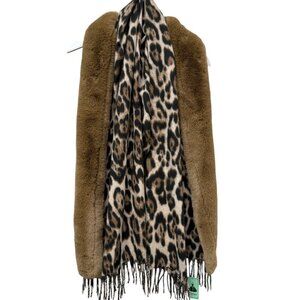 NWT Faux Fur Leopard Wrap Womens Evening Scarf Shawl by Katier 26x64